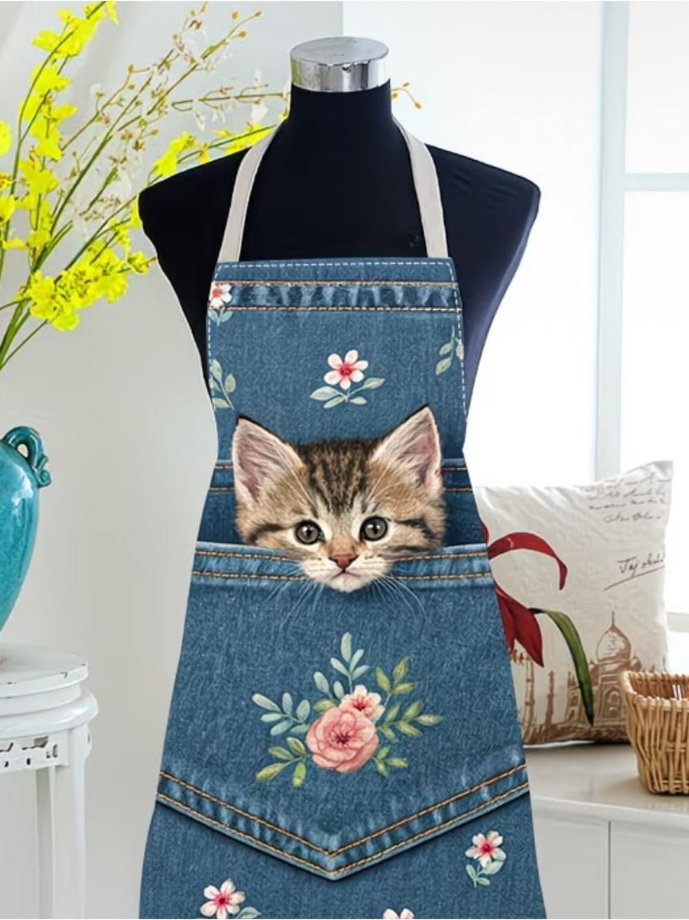 1PC Apron Kitten and Floral Print New